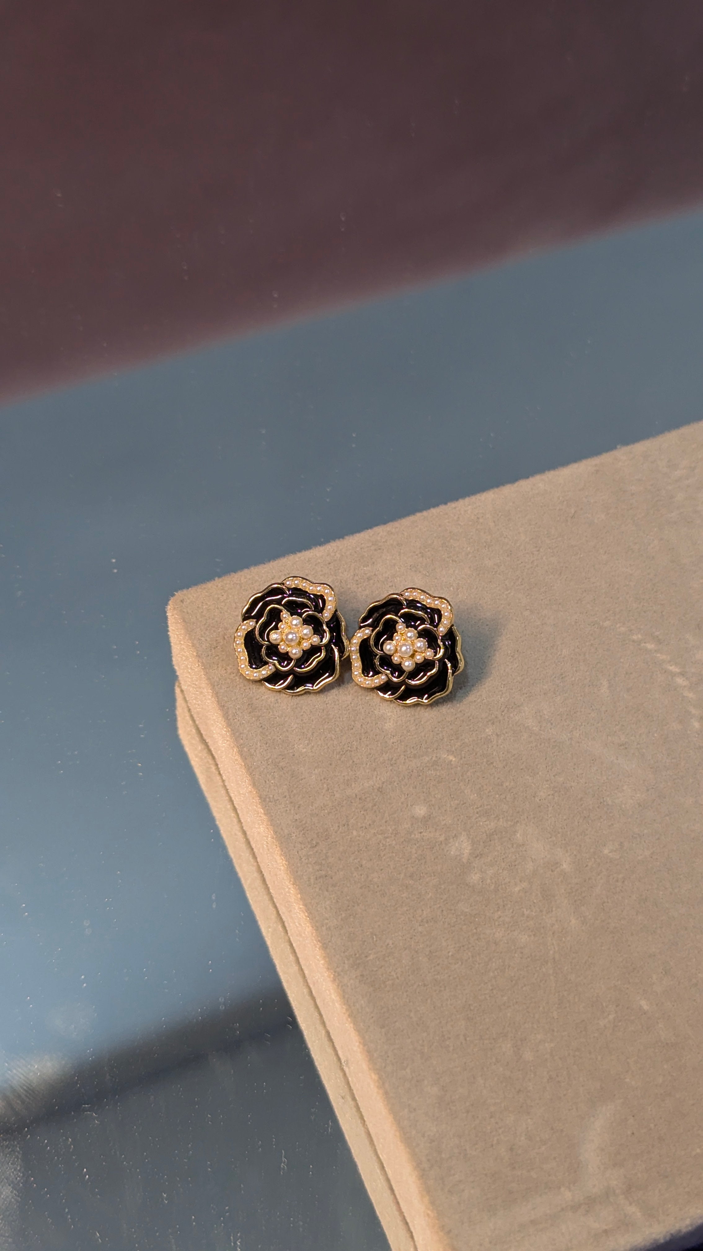 Korean Pearl Rose Flower Studs