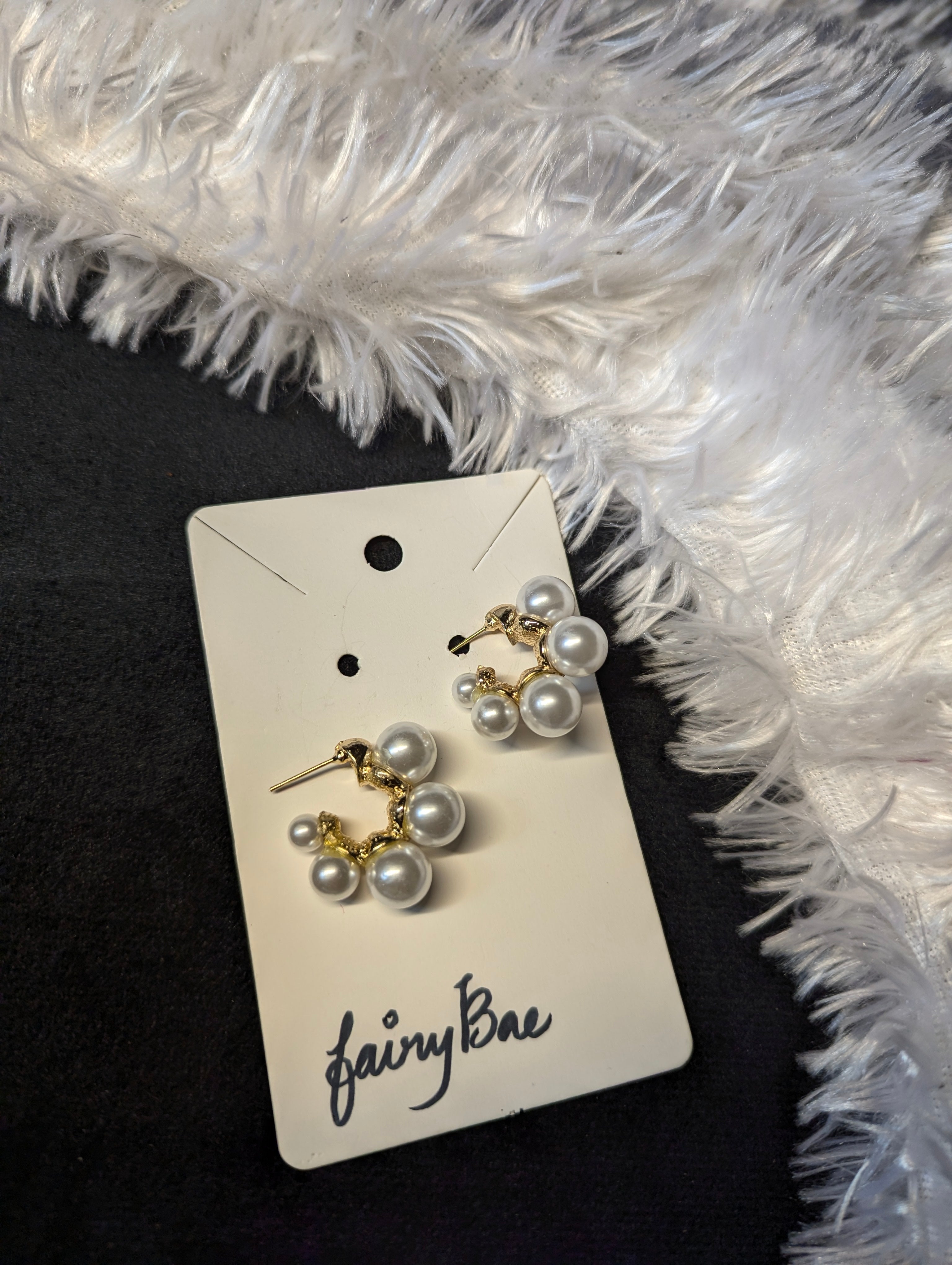 Pearl-studded half-hoop earrings