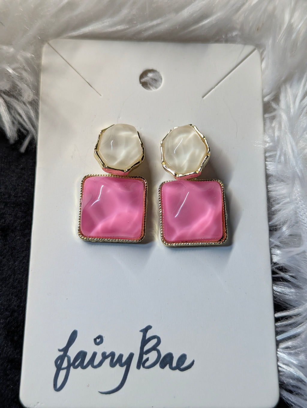 Pink crystal korean drop earrings