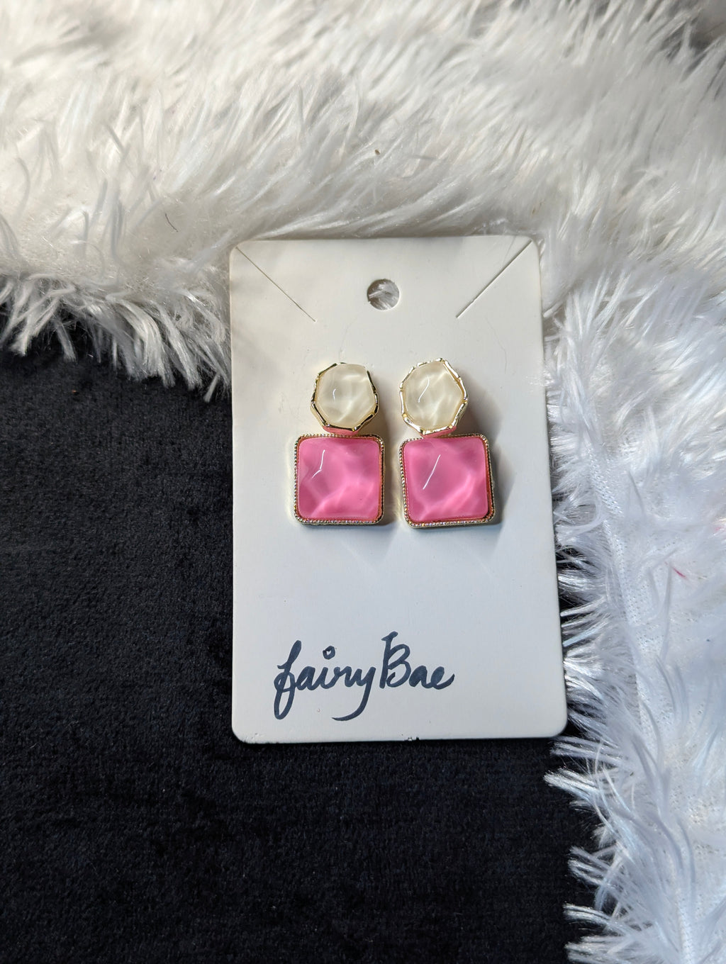 Pink crystal korean drop earrings