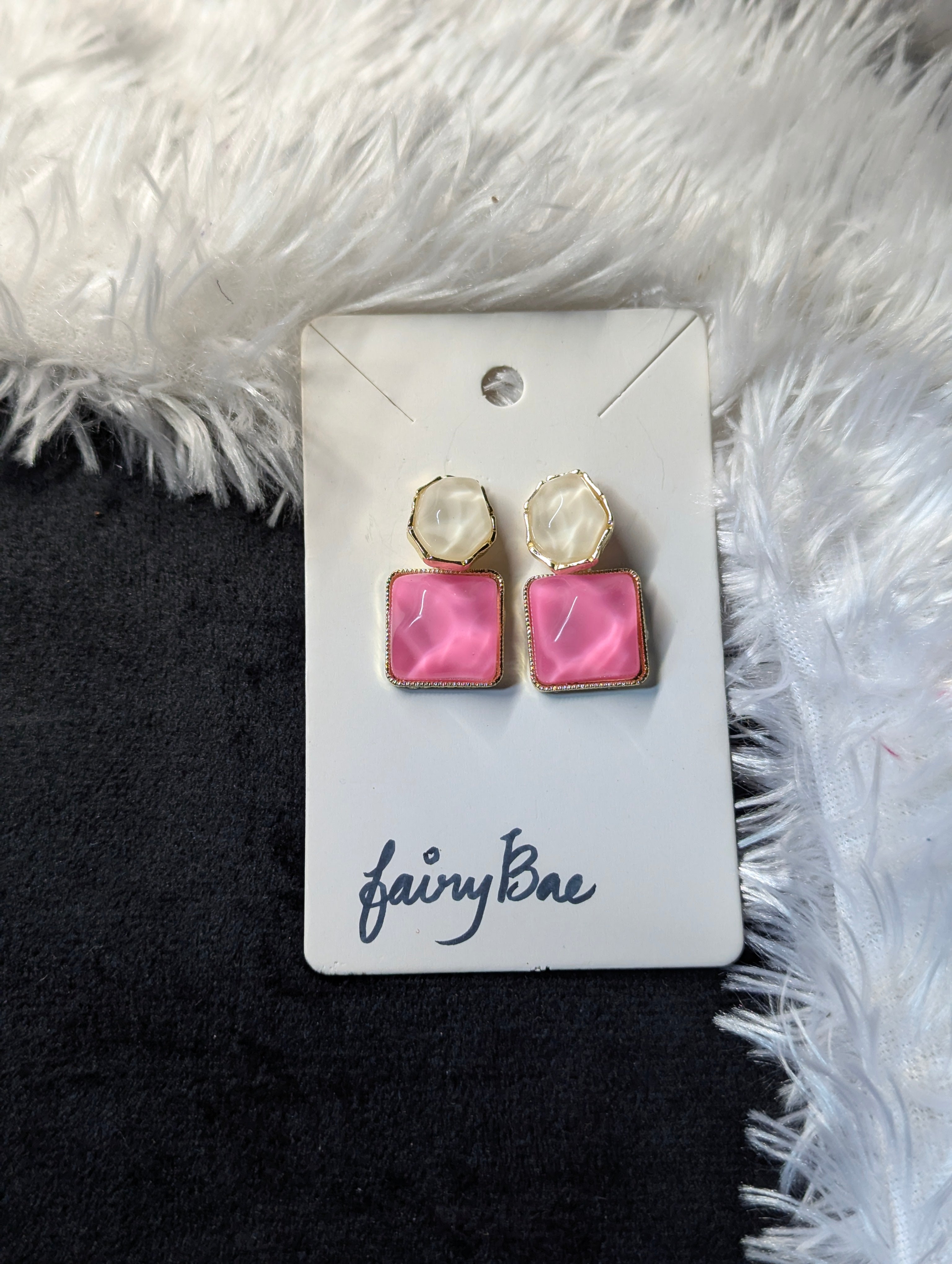 Pink crystal korean drop earrings