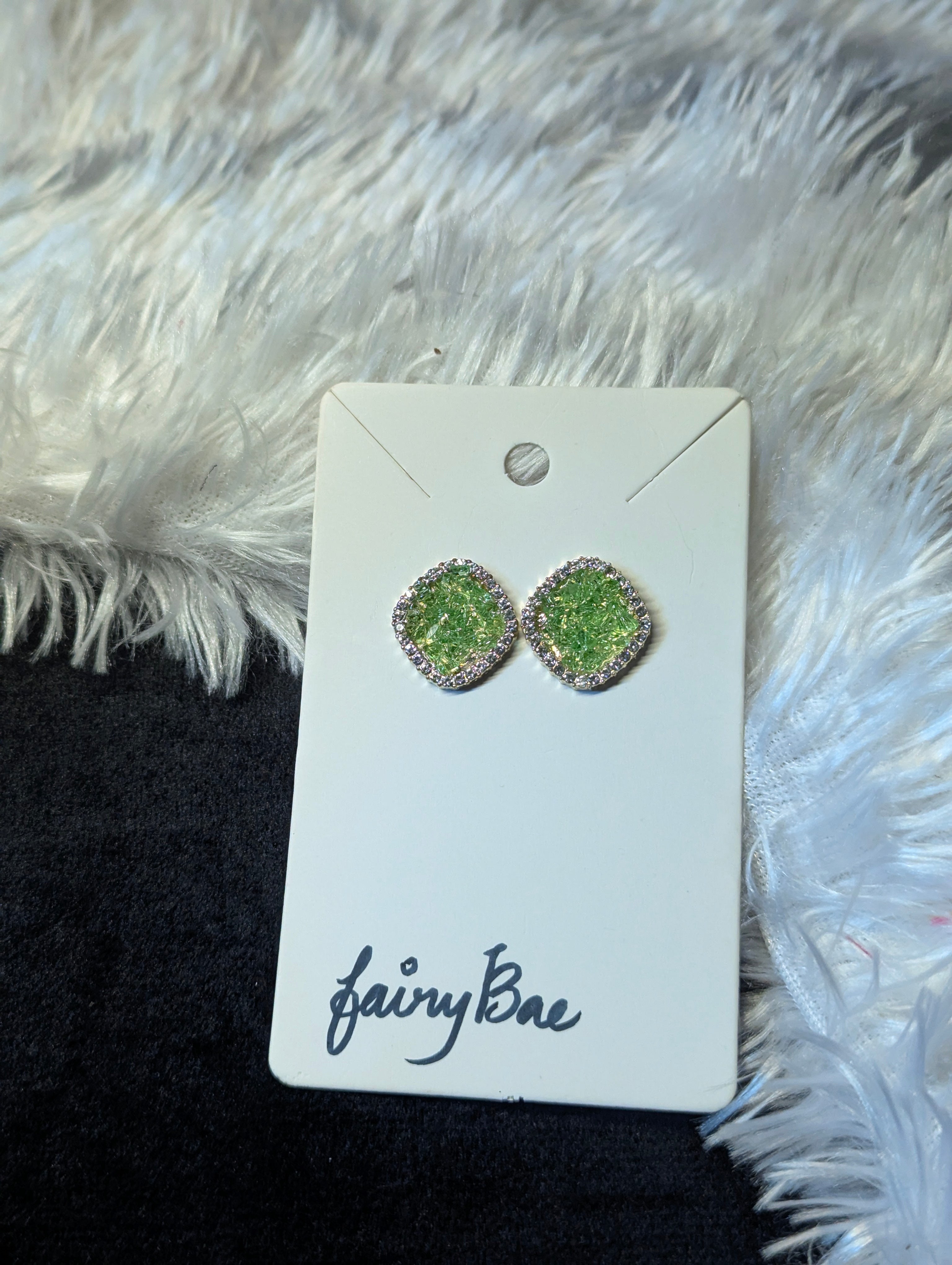 Green crystal stud earrings