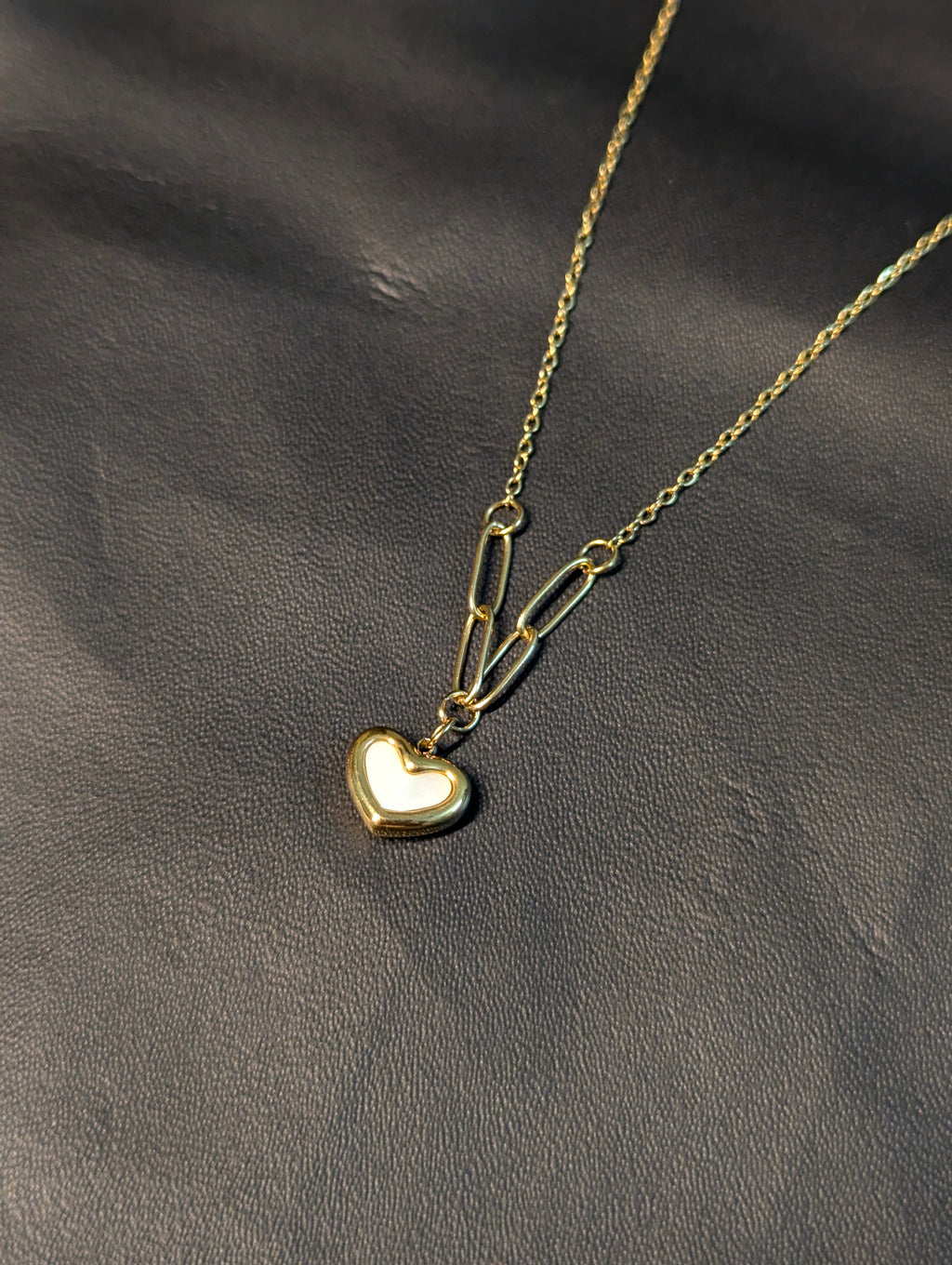 White enamel filled and Gold sided Anti-tarnish pendant necklace