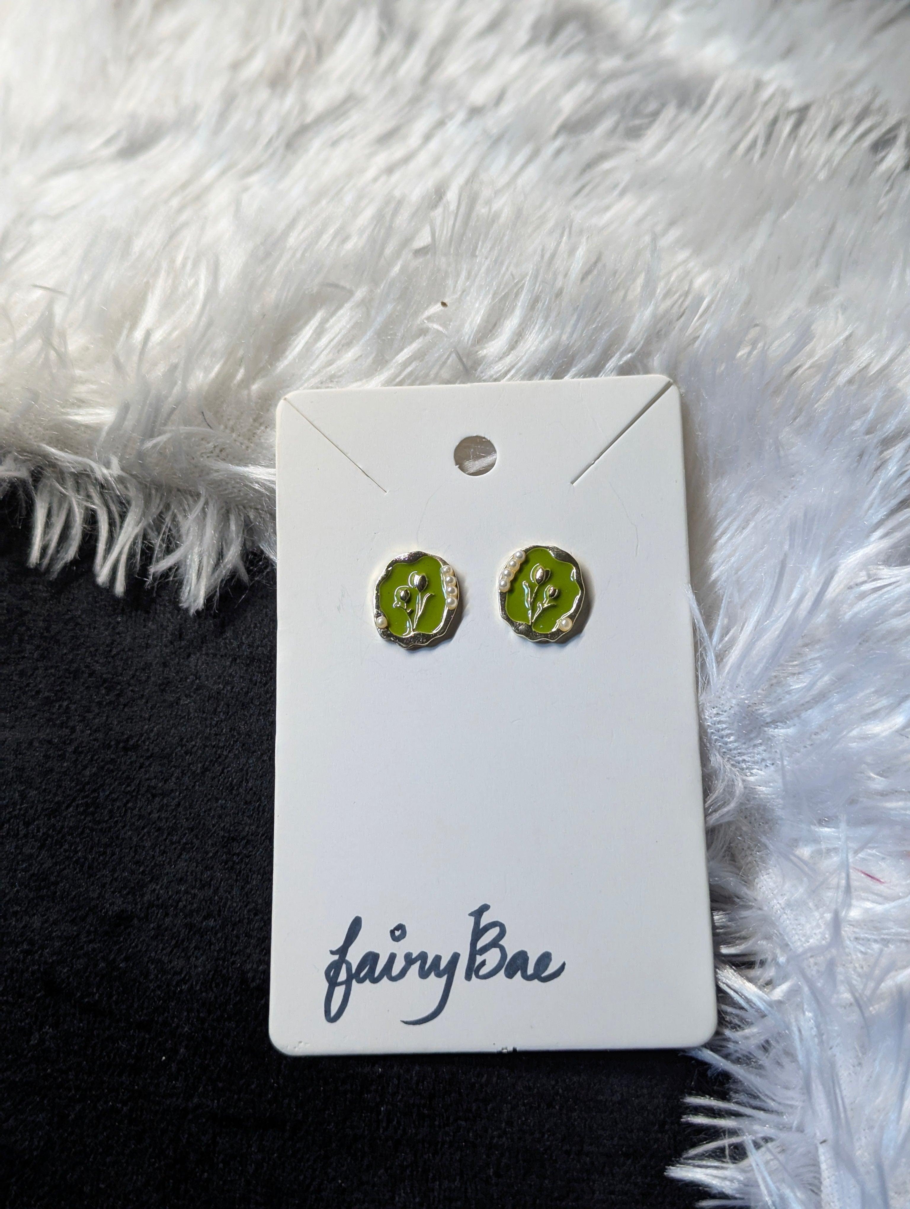Korean green enamel stud earrings