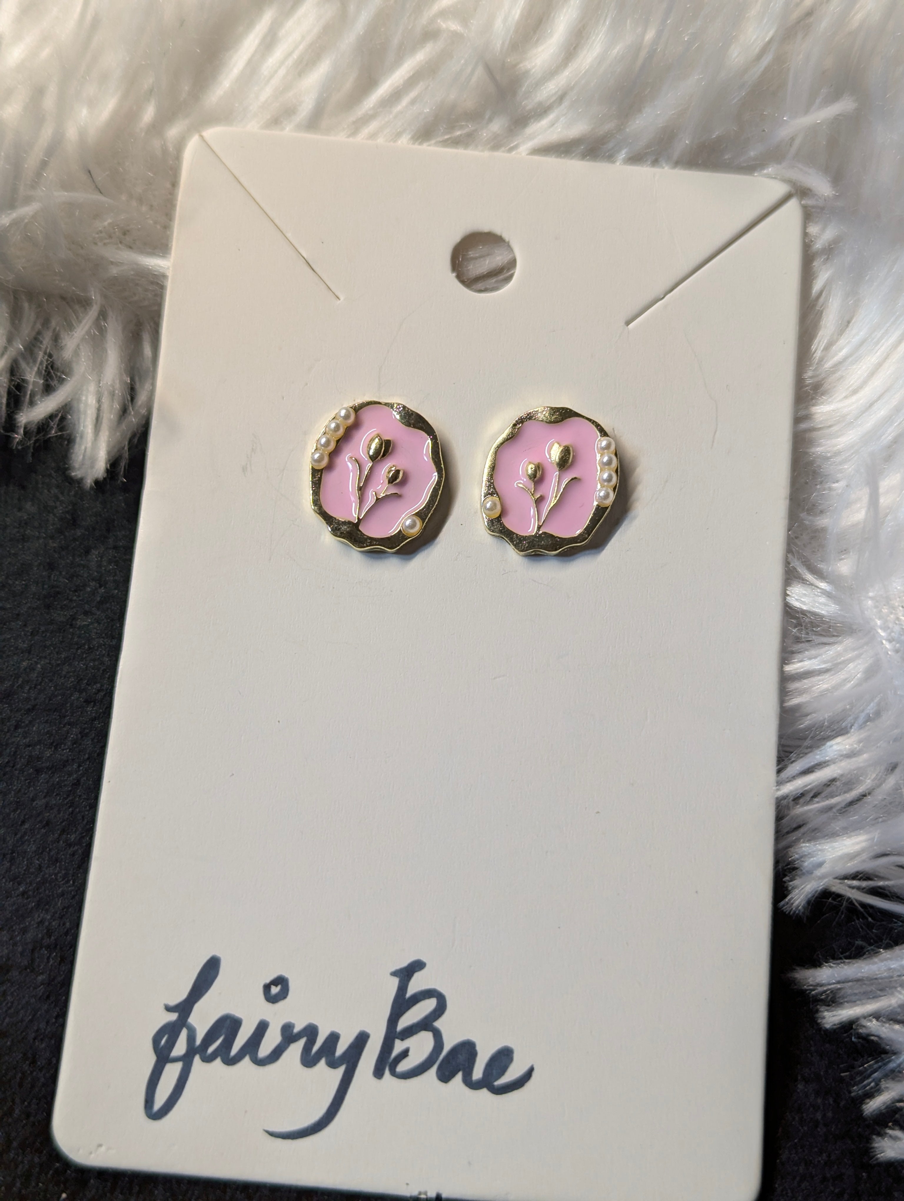 Korean Pink enamel stud earrings