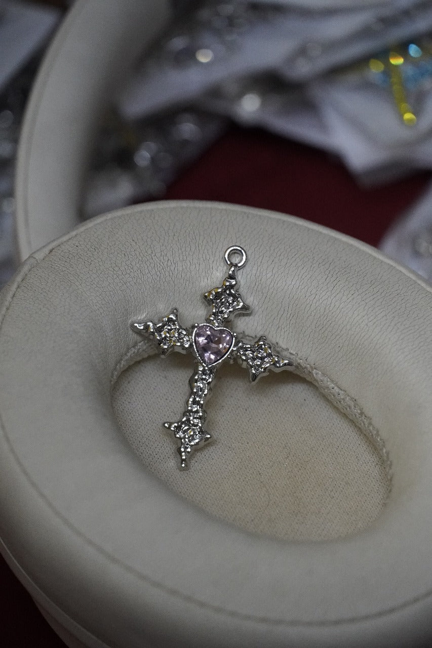 Pink heart cross pendant