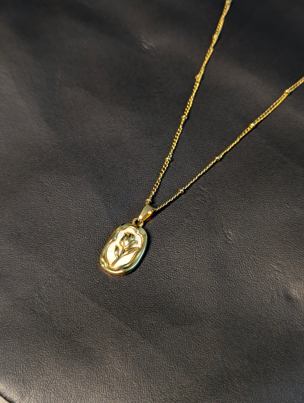 Anti-Tarnish Stainless Steel Gold White Rose Necklace