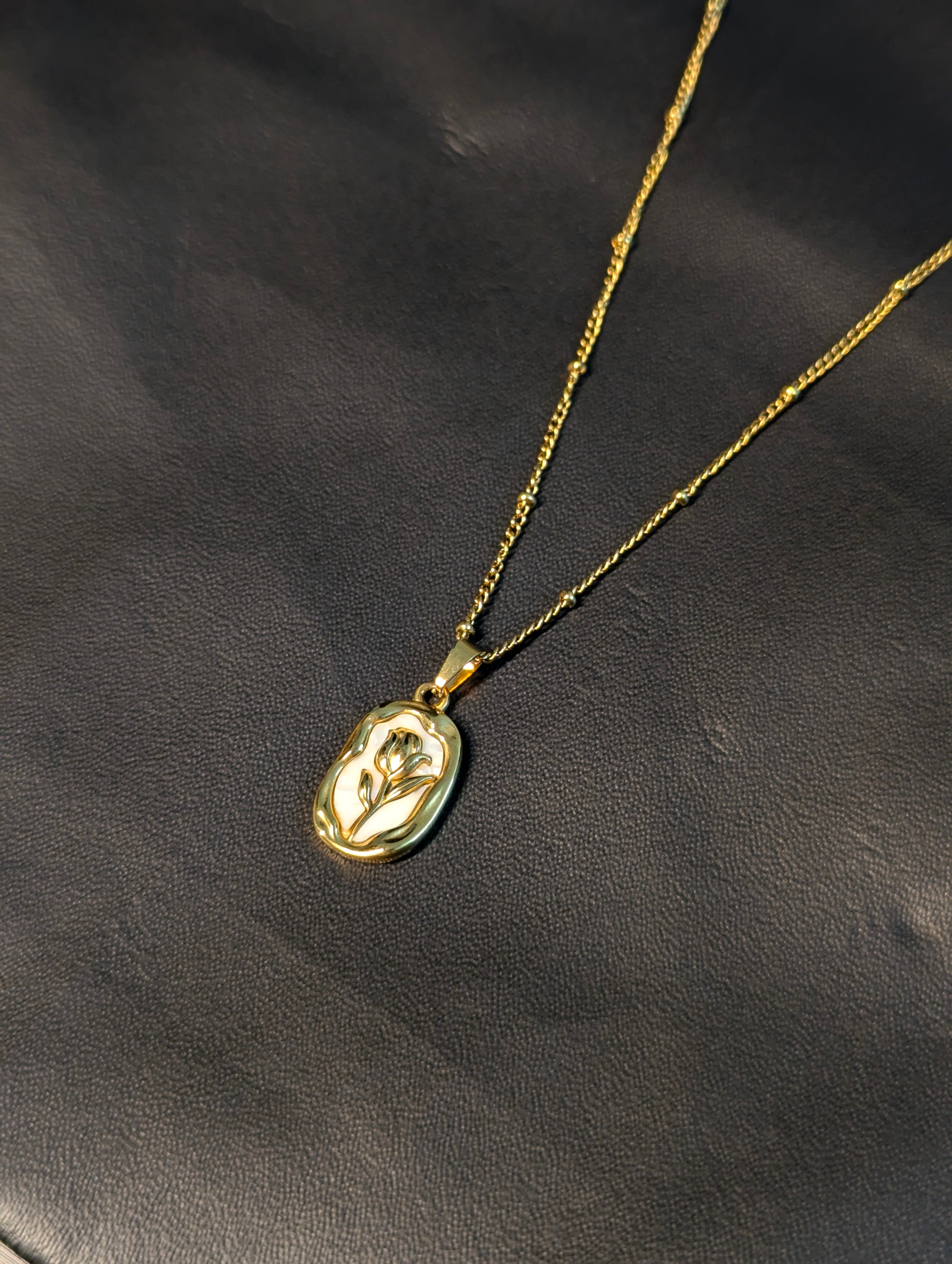 Anti-Tarnish Stainless Steel Gold White Rose Necklace